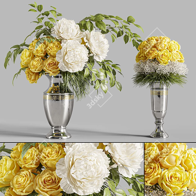 Yellow Rose & White Peony Floral Set 3D model image 1