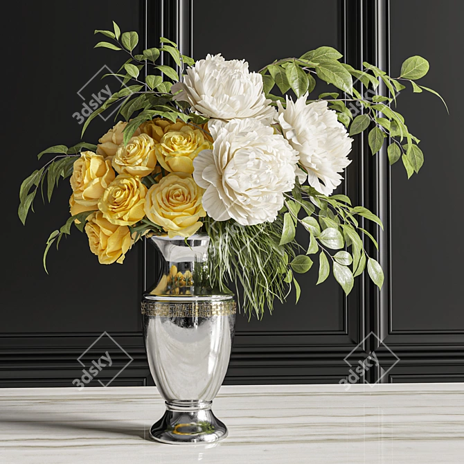 Yellow Rose & White Peony Floral Set 3D model image 4