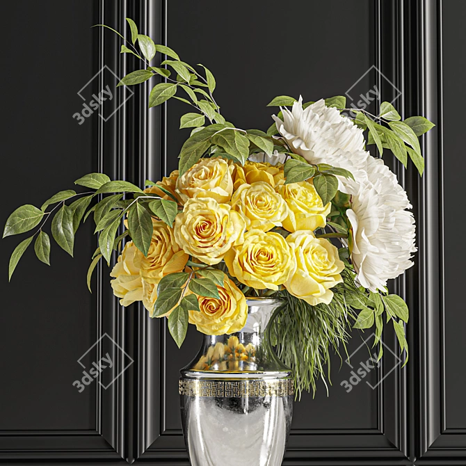 Yellow Rose & White Peony Floral Set 3D model image 6