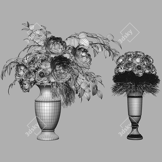 Yellow Rose & White Peony Floral Set 3D model image 7