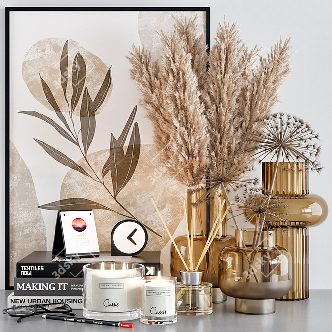 Elegant Decor Set: Vase, Books, Candlesticks 3D model image 1