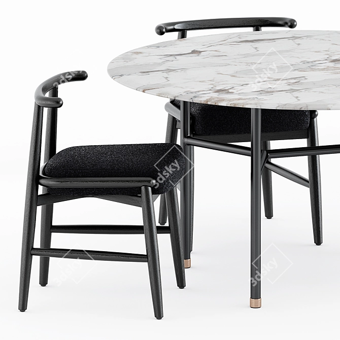 Elegant Emilia Chair and Hubert Round Table Set 3D model image 2