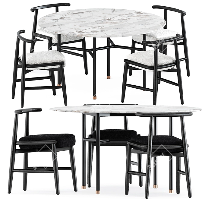 Elegant Emilia Chair and Hubert Round Table Set 3D model image 6