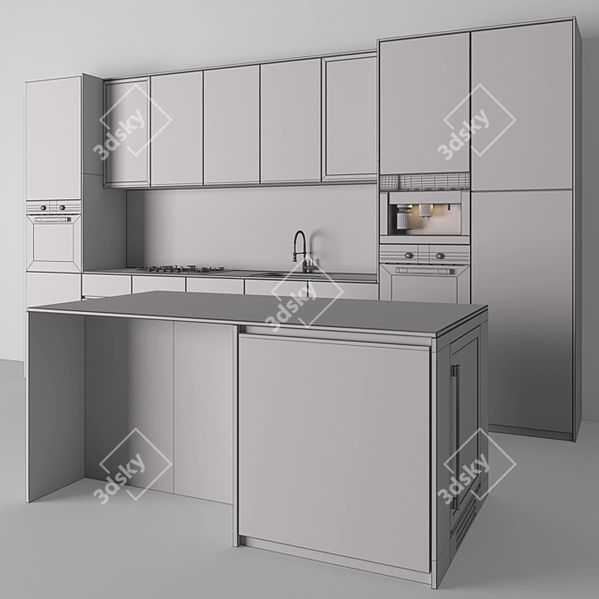 Modern Black & Wood Kitchen Set 3D model image 4