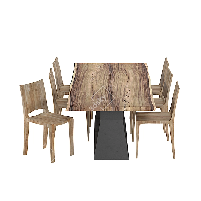 Italian Wood Dining Set- Riva 1920 BEDROCK PLANK & PIANO DESIGN 3D model image 2