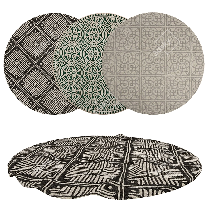 Title: Round Rugs Set - 6 Unique Designs! 3D model image 1