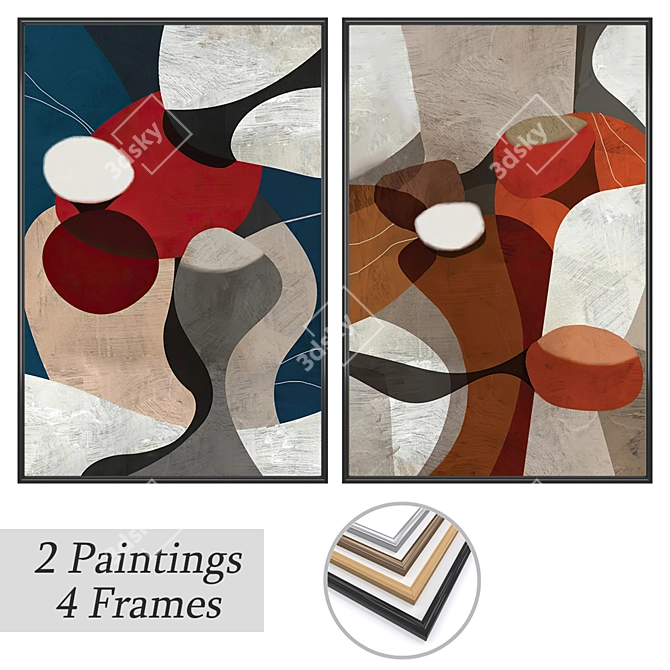 Elegant Paintings Set with Multiple Frame Options 3D model image 1