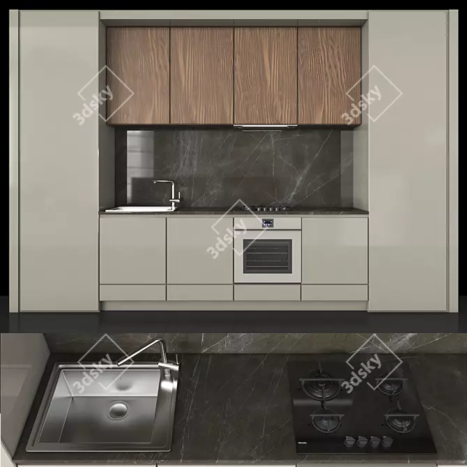 Complete Kitchen Set - Gas Hob, Sink & Cooker Hood 3D model image 2