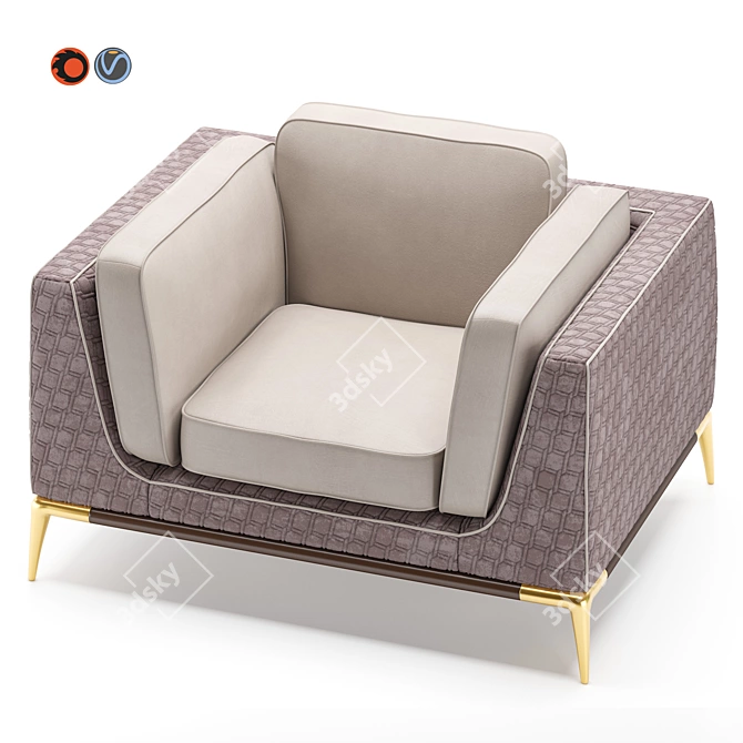 Luxury TL-3028 Armchair with Genuine Leather 3D model image 3