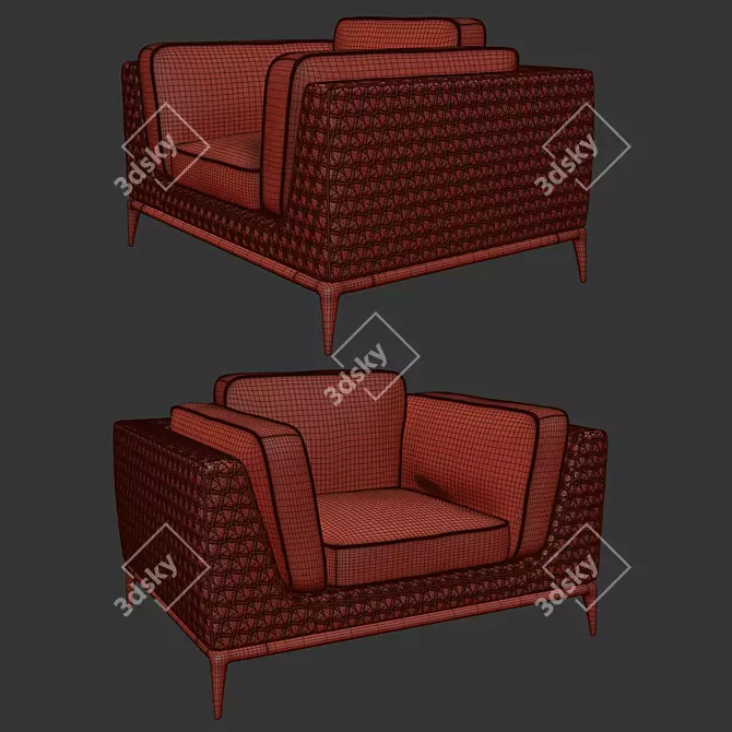 Luxury TL-3028 Armchair with Genuine Leather 3D model image 4