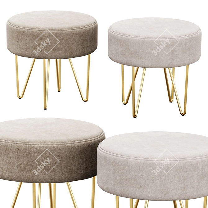 Modern Round Ottoman with Metal Legs 3D model image 1