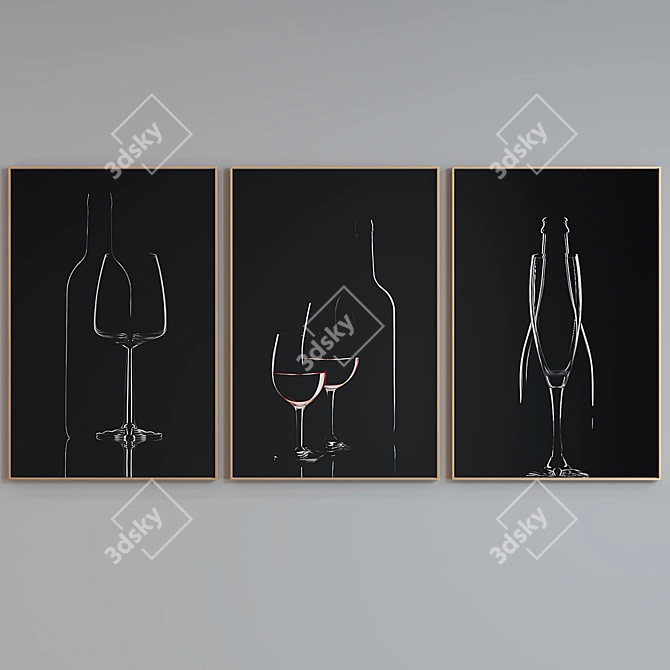 Wine-themed Frame Set: Modern Style, Set of 3 3D model image 5