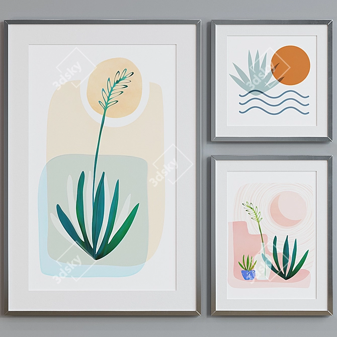 Minimalist Plant Picture Frame Set 3D model image 3