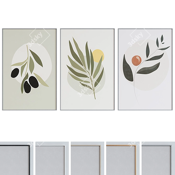 Modern Olive Branch Picture Frame Set 3D model image 1