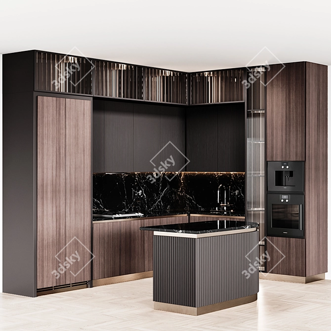 Adjustable Modern Kitchen Design 3D model image 1