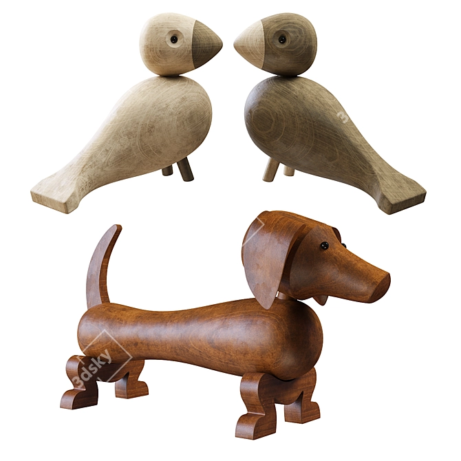 Title: Kay Bojesen PBR Birds & Dog Figurine 3D model image 1