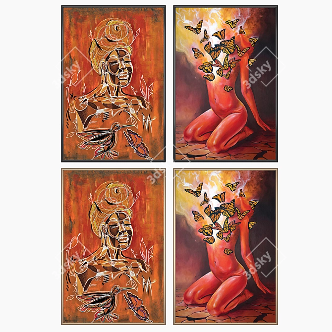 Artistic Wall Decor Set: 2 Paintings, 4 Frame Options 3D model image 2