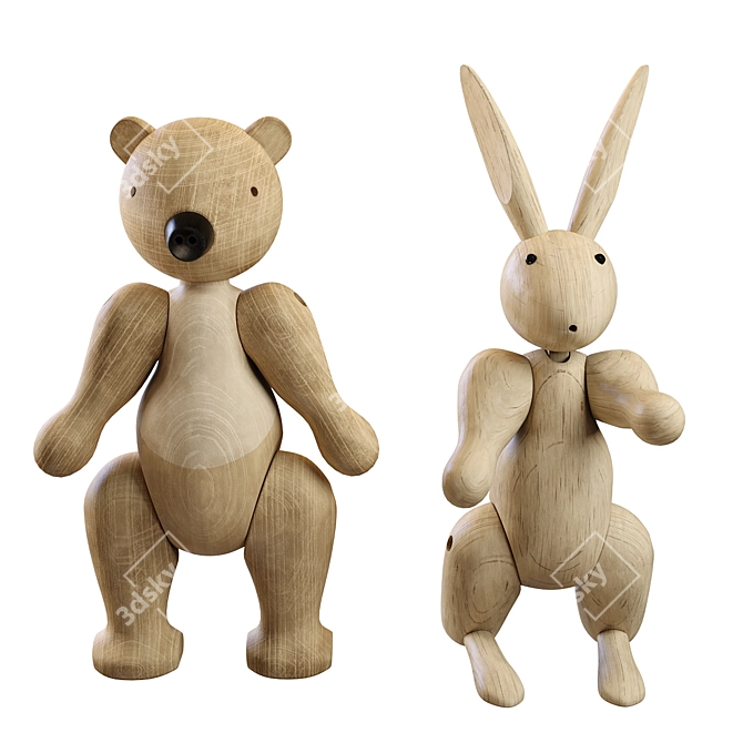 Kay Bojesen PBR Bear and Rabbit Figurine Collection 3D model image 1