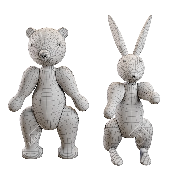 Kay Bojesen PBR Bear and Rabbit Figurine Collection 3D model image 7