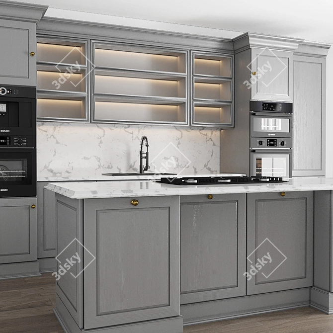 Classic Kitchen 002 - Bosch Hob, Oven, Coffee Machine, Sink 3D model image 3