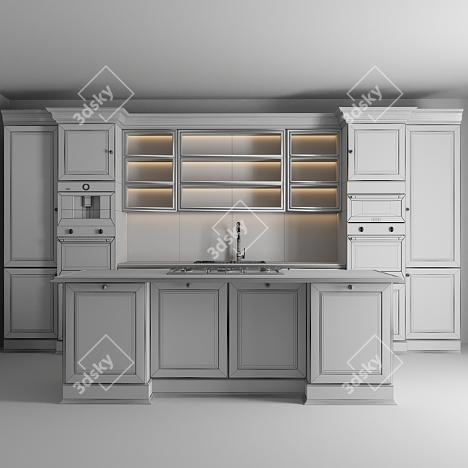 Classic Kitchen 002 - Bosch Hob, Oven, Coffee Machine, Sink 3D model image 6