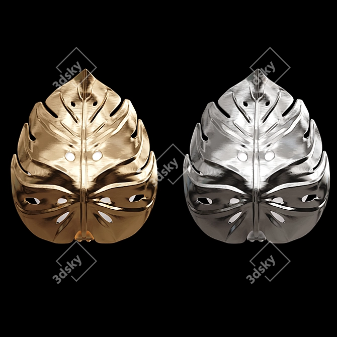 Golden Monstera Leaf Wall Sconce 3D model image 1