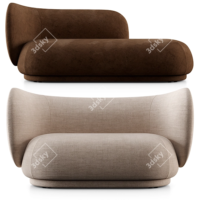 Modern Scandinavian Rico Divan & 2 Seat Sofa 3D model image 1