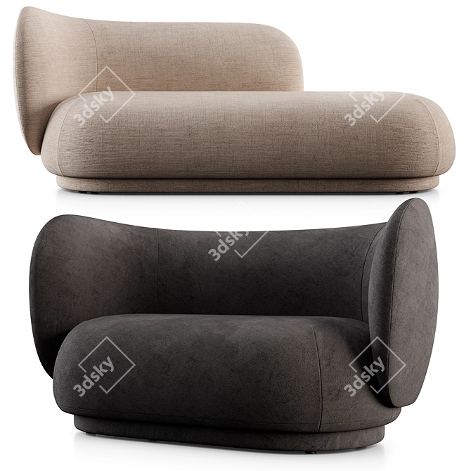 Modern Scandinavian Rico Divan & 2 Seat Sofa 3D model image 2