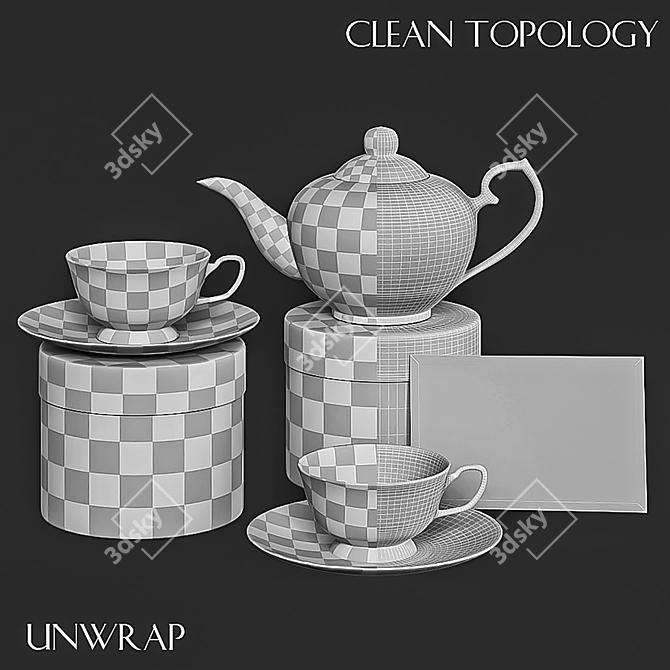 Elegant Black Gold Tea Set 3D model image 5