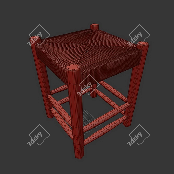 ZARAHOME Jute Wicker Wooden Stool 3D model image 3