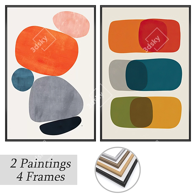 "Artful Canvas: 2 Paintings with Frame Options 3D model image 1