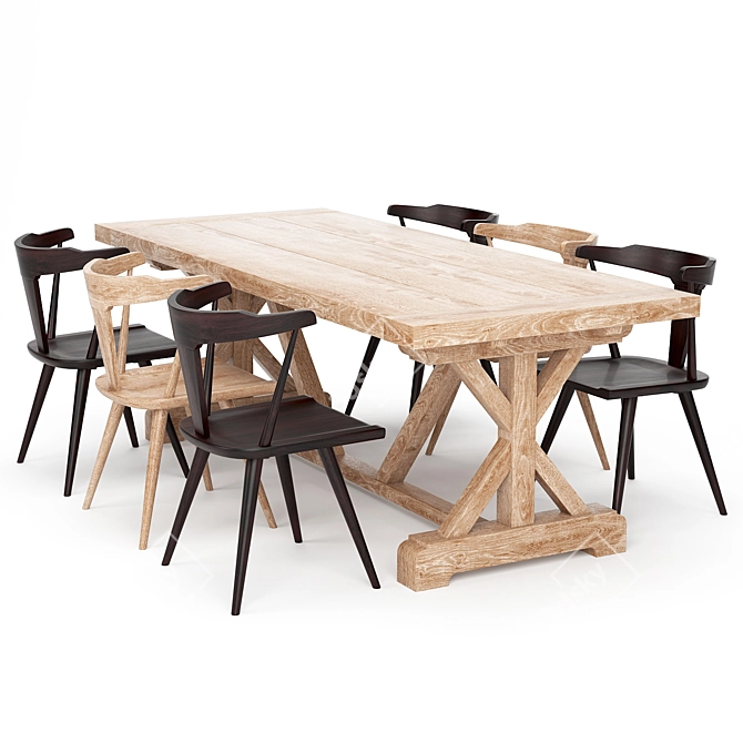 Modern Wooden Dining Table 3D model image 1