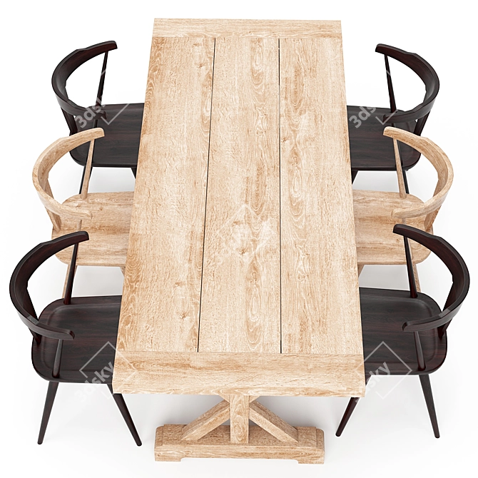 Modern Wooden Dining Table 3D model image 2