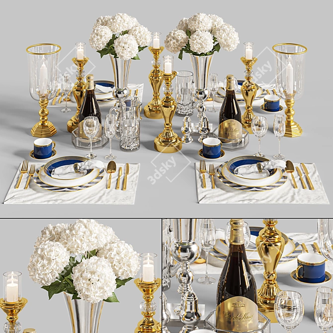 Elegant Dinner Table Set 3D model image 1