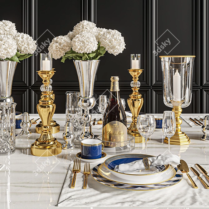 Elegant Dinner Table Set 3D model image 4