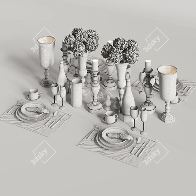 Elegant Dinner Table Set 3D model image 6