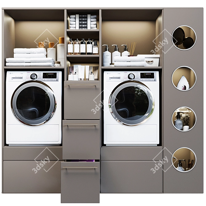 Laundry Room Bundle: Washer, Cosmetics, Wardrobe, Towel 3D model image 1