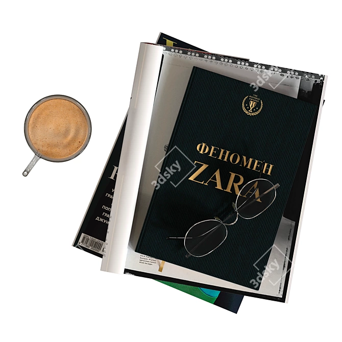 Coffee Lovers Bundle: Glasses, Book, Magazines 3D model image 2