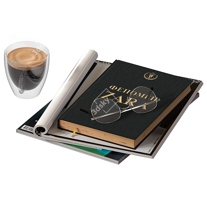 Coffee Lovers Bundle: Glasses, Book, Magazines 3D model image 3