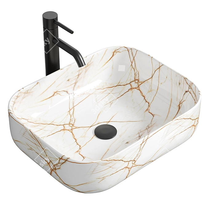 Gloss Marble Effect Counter Top Basin 3D model image 1