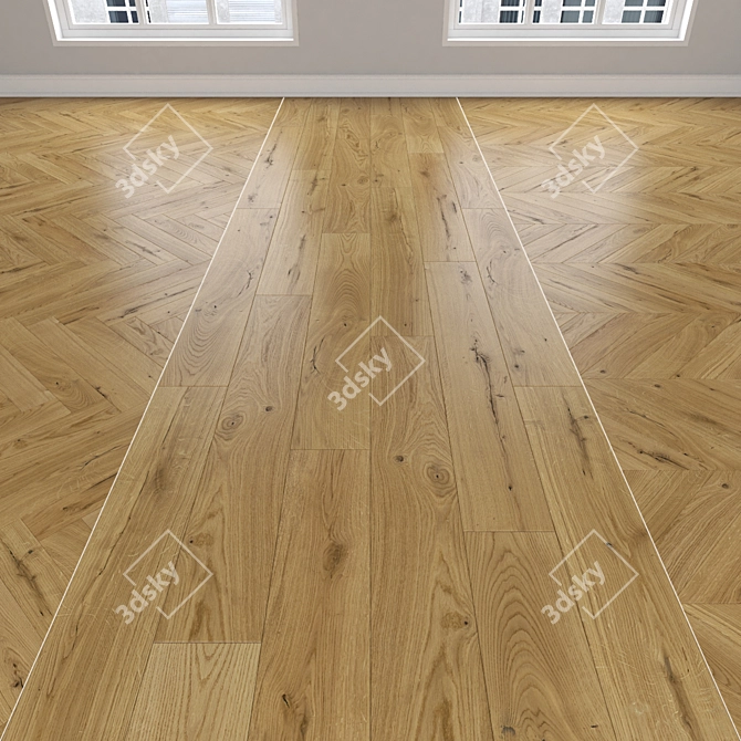 Oak Parquet Flooring: Linear, Chevron & Herringbone Designs 3D model image 1