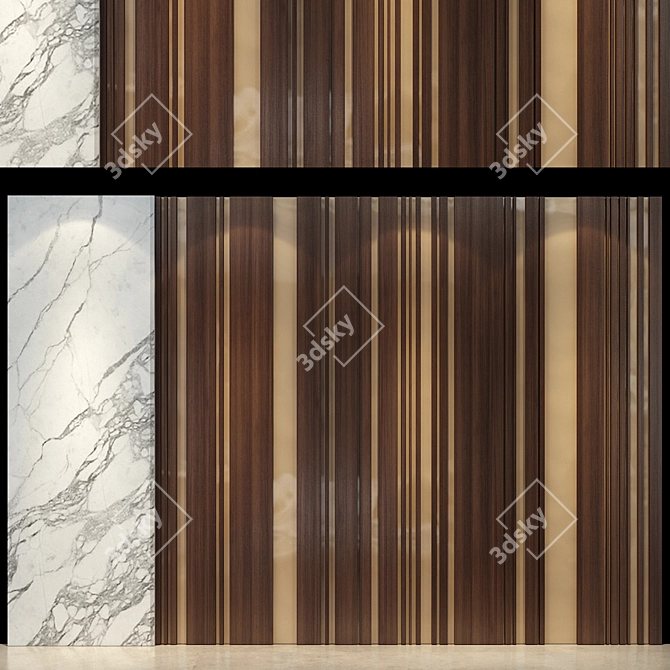 Elegant Wood & Gold Metal Wall Panel 3D model image 1