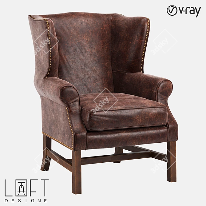 LoftDesigne Armchair 4063: Leather & Wood 3D model image 1