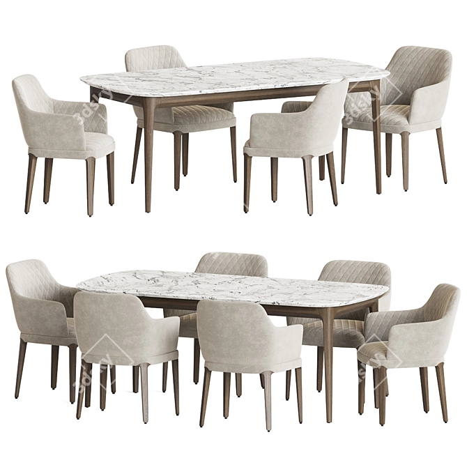 Zak Marble Velvet Dining Set 3D model image 2