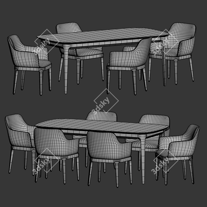 Zak Marble Velvet Dining Set 3D model image 3