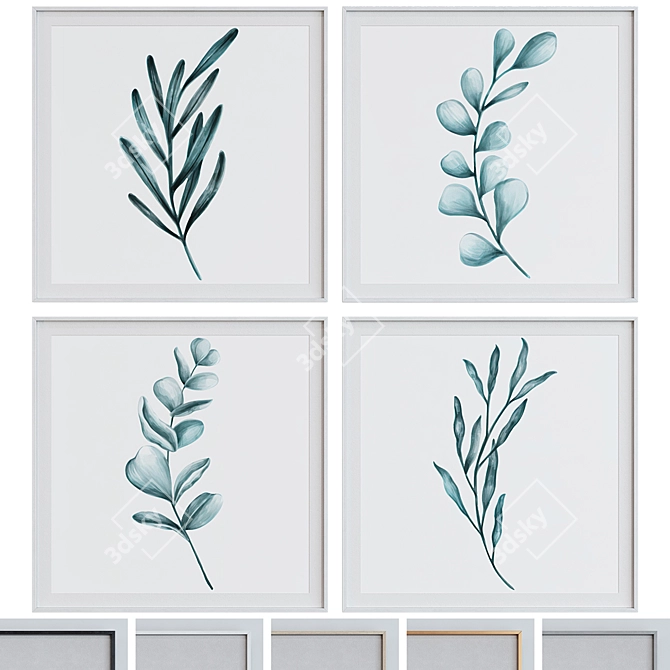 Modern Plant-themed Square Picture Frame Set 3D model image 1