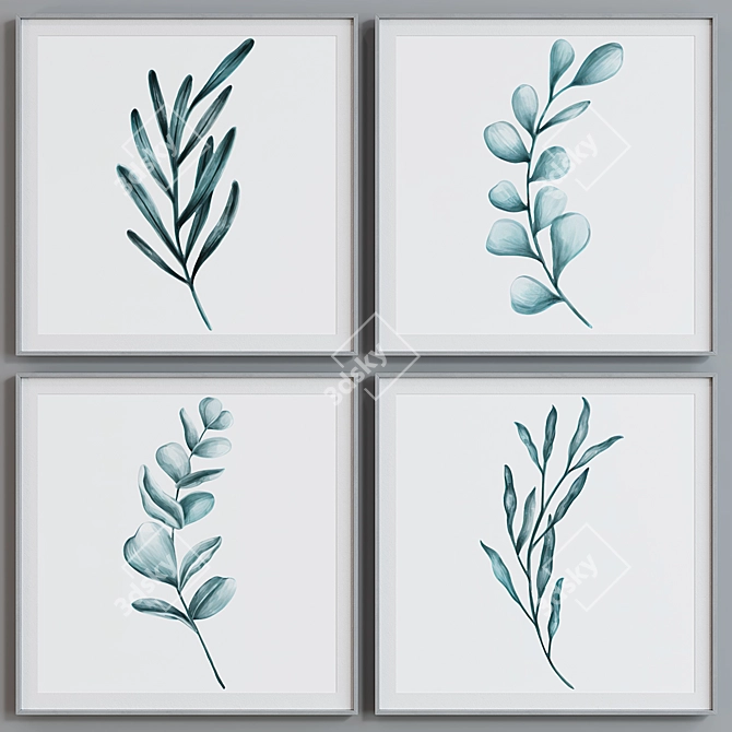 Modern Plant-themed Square Picture Frame Set 3D model image 2