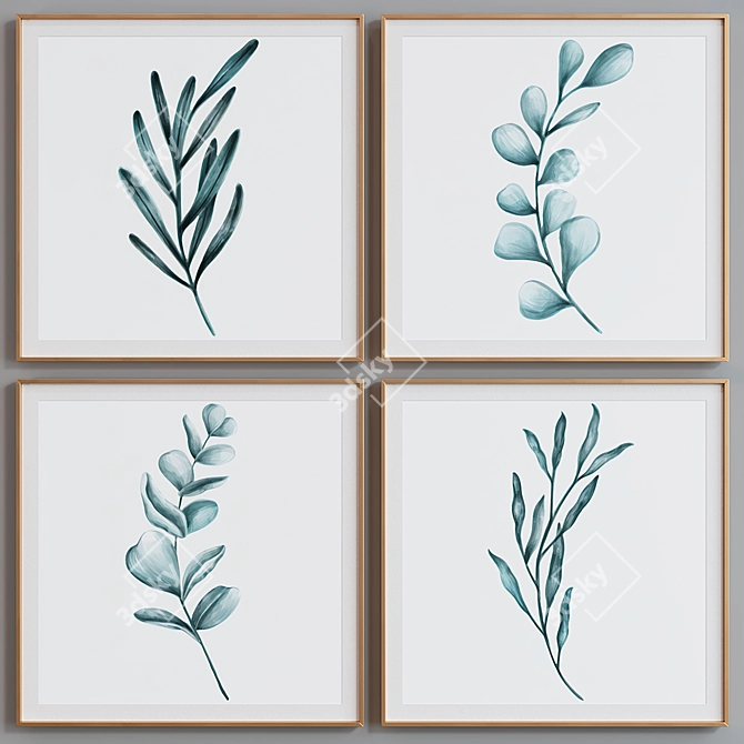 Modern Plant-themed Square Picture Frame Set 3D model image 3