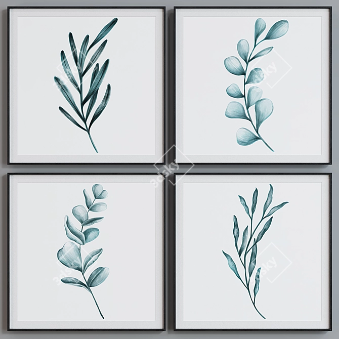 Modern Plant-themed Square Picture Frame Set 3D model image 5