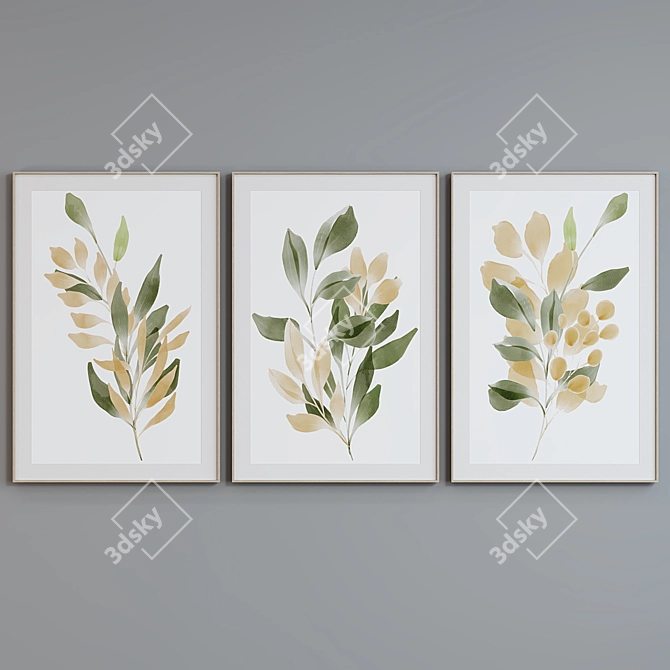 Modern Plant Branch Picture Frame Set 3D model image 2